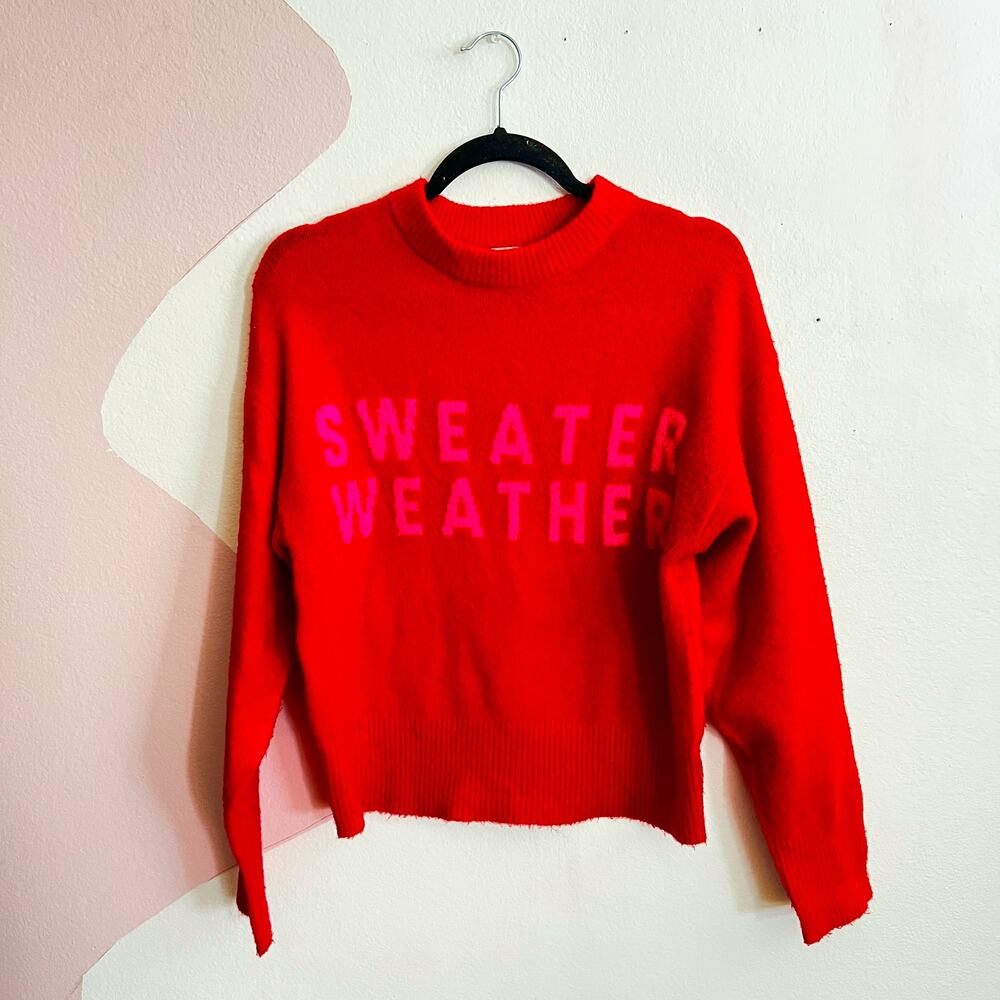 Red Fuzzy Sweater Weather Pullover Soft Cozy‎ Winter Aesthetic Classic XS